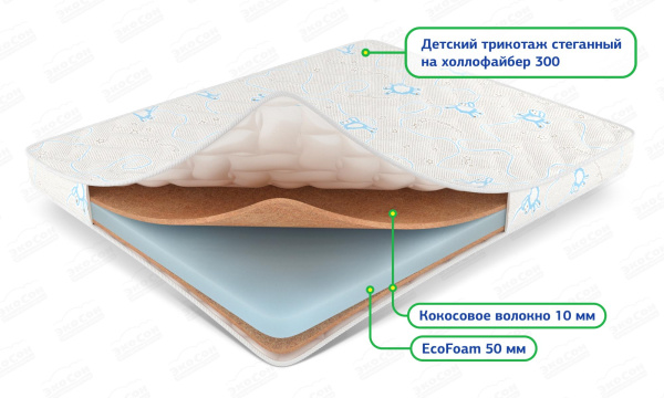 Жёсткий детский ортопедический матрас Casper с кокосовым волокном и пеной EcoFoam